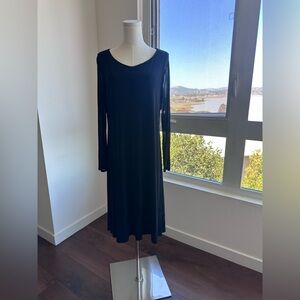 Eileen Fisher 100% silk jersey Long Sleeve Dress sheer sleeves L Large